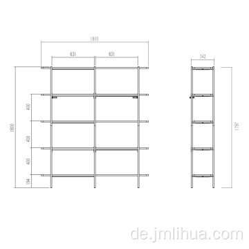 Doppeltes breites Bücherregal mit 5 Regalen